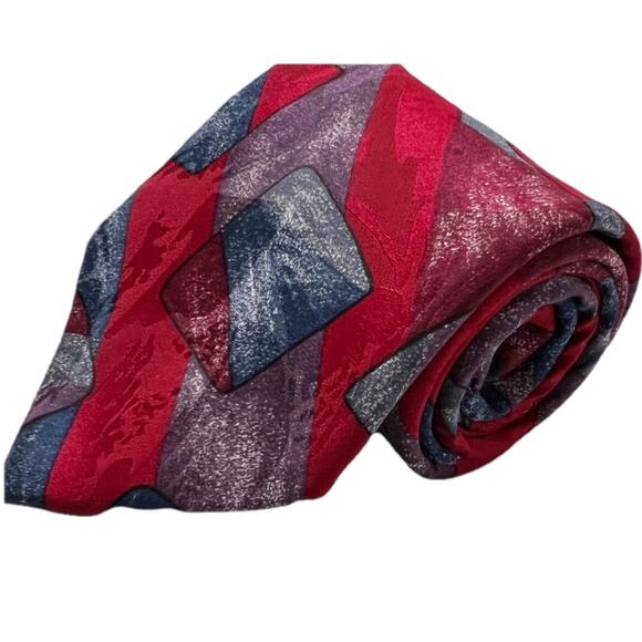 J.S. Blank & Co. Men's Abstract Necktie 100% Silk Red Purple Blue White - Picture 1 of 11